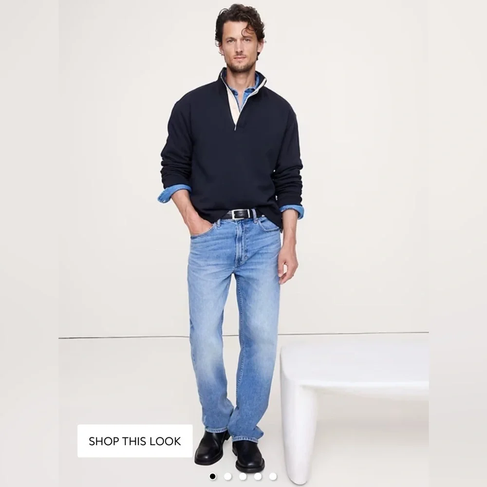 $120 Banana Republic TERRY MOCK-NECK SWEATSHIRT Sweater Mens Size LT NWOT